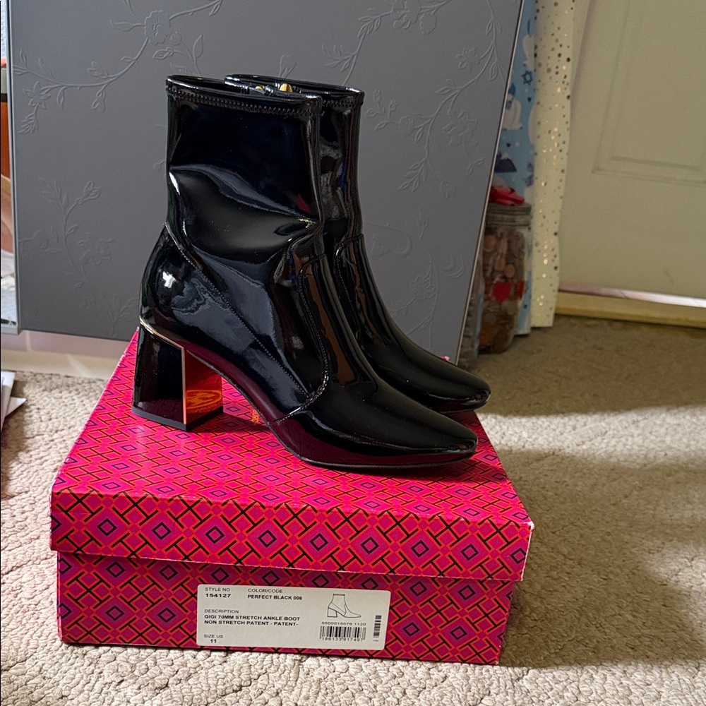 Tory Burch Black Patent Heeled Boots